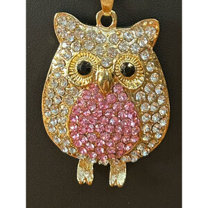 Women's Betsey Johnson Owl Pendant Necklace Gold Pink